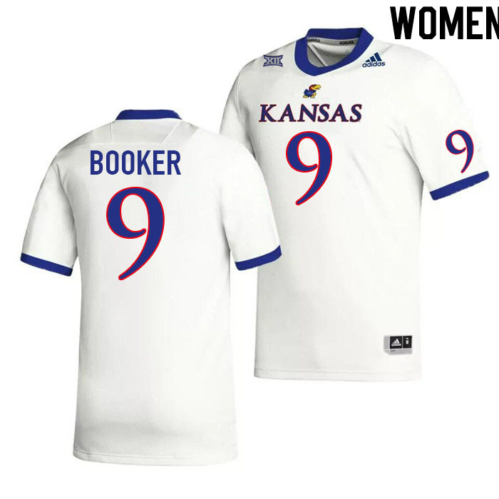 Women #9 Austin Booker Kansas Jayhawks College Football Jerseys Stitched Sale-White - Click Image to Close